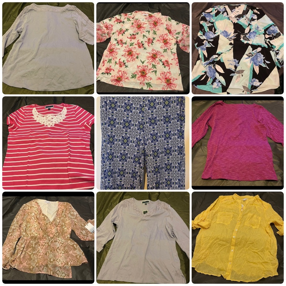 Floral and Patterned Blouse Collection. Women’s size 1X bundle of 9 items.